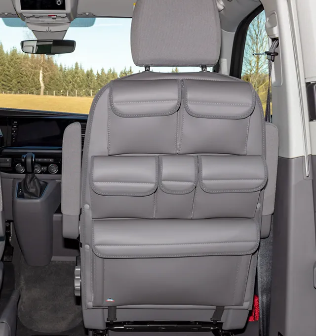 BRANDRUP® UTILITY mit sechs Taschen, für Fahrer-/Beifahrersitz, VW T6.1 California, Design „Leder Palladium“