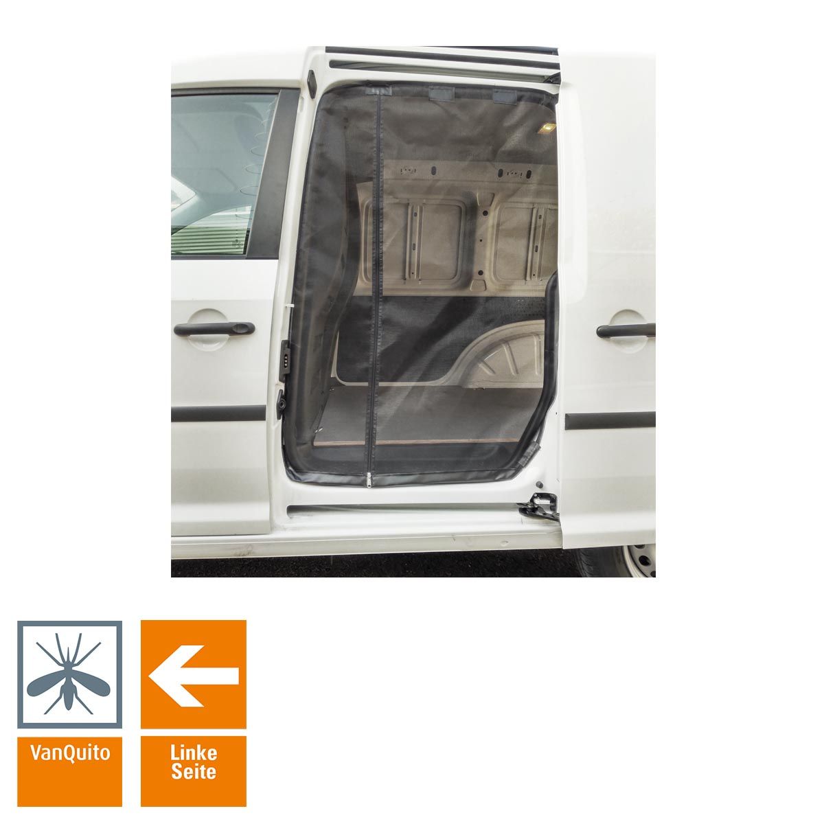 Schiebetürenmoskitonetz "Reißverschluss" für VW Caddy 4 (ab 2014) / Insektenschutz VanQuito - Fahrerseite Standard