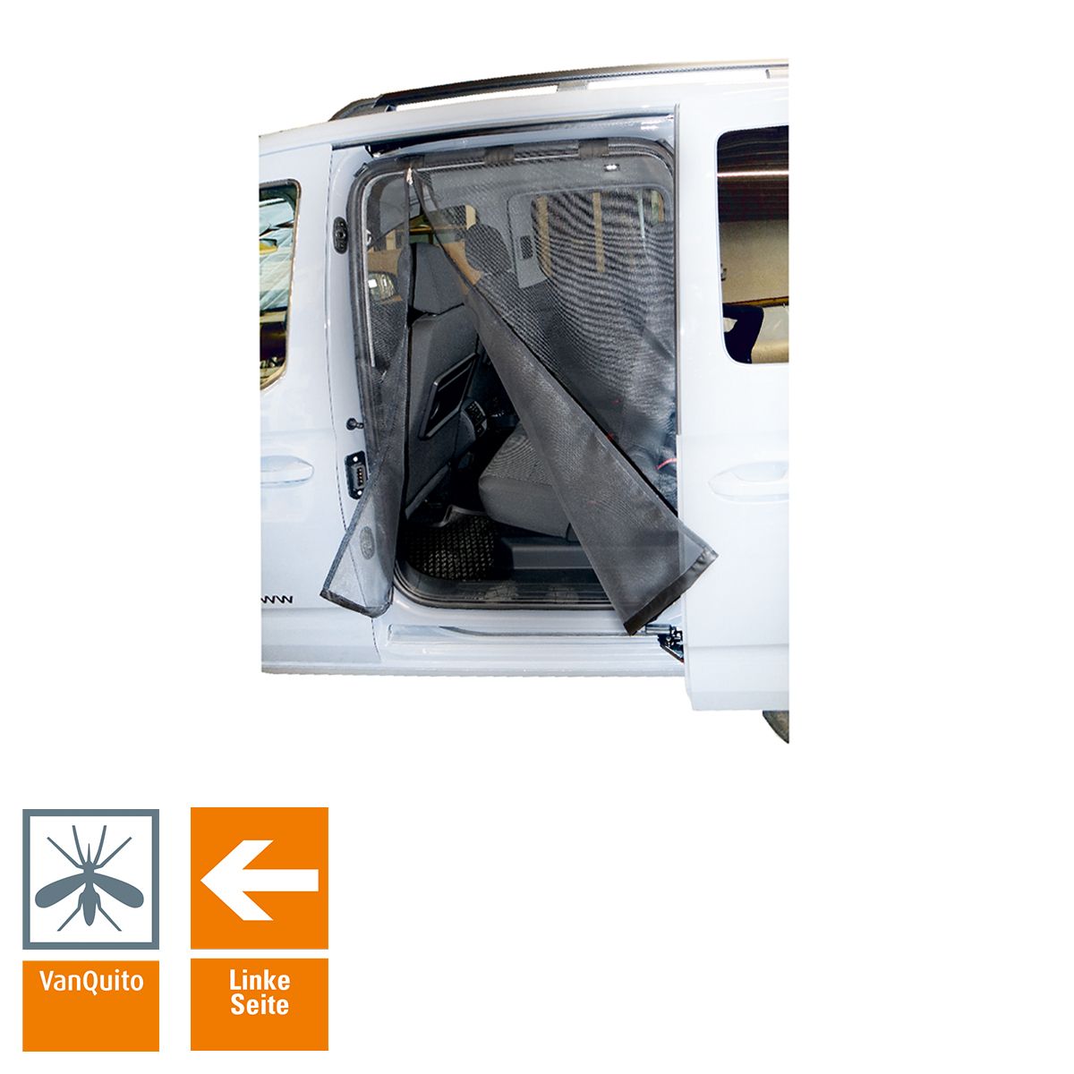 Schiebetürenmoskitonetz "Reißverschluss" für VW Caddy 5 Maxi / Insektenschutz VanQuito - Fahrerseite Standard