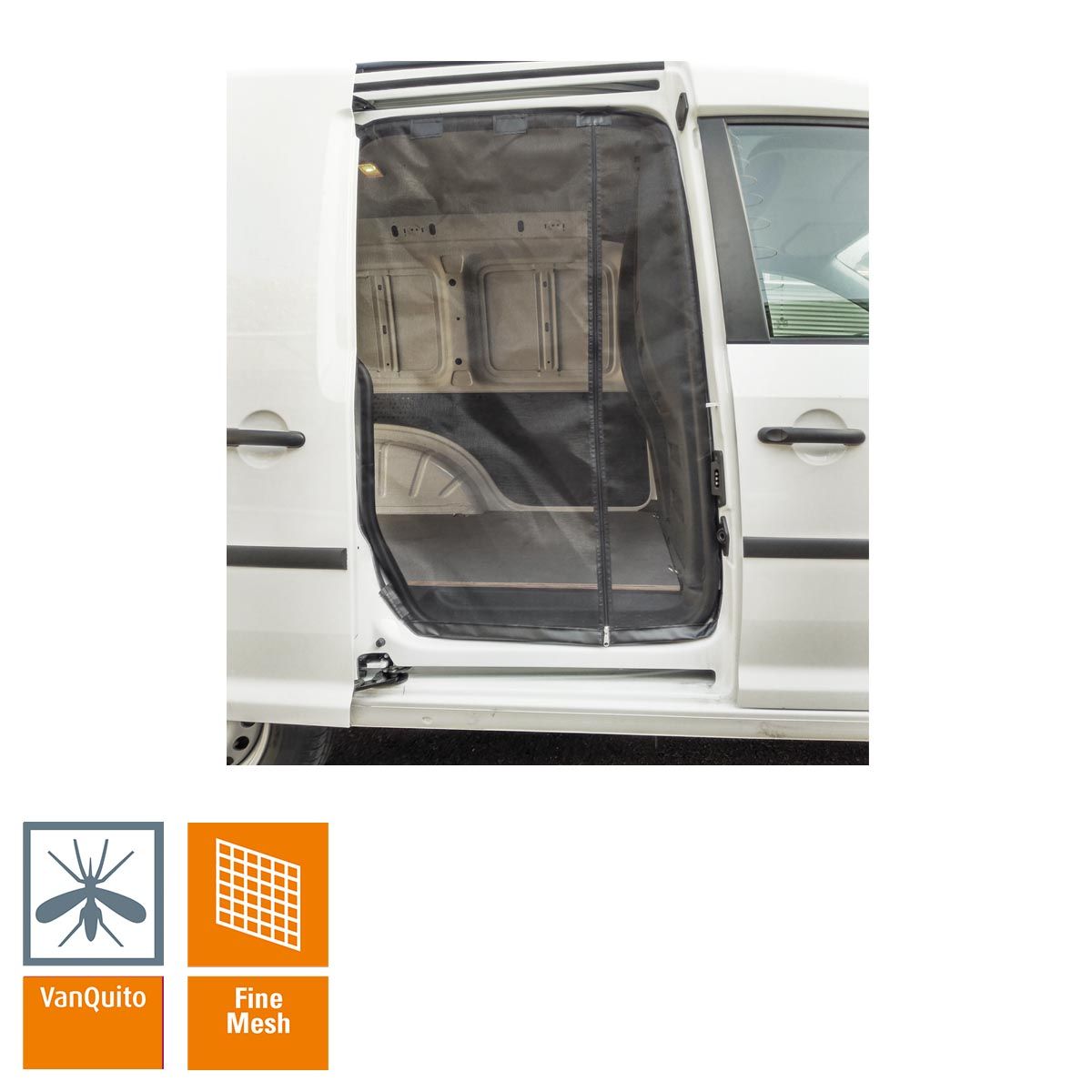 Schiebetürenmoskitonetz "Reißverschluss" für VW Caddy 4 (ab 2014) / Insektenschutz VanQuito - Beifahrerseite fine-mesh