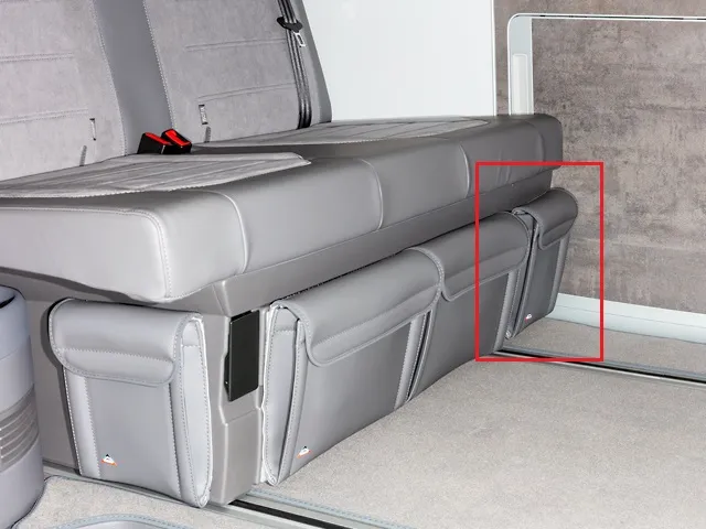 BRANDRUP® UTILITY eine Tasche für die Vorderseite links des Bettkastens, VW T6.1 California, Design „Leder Palladium“